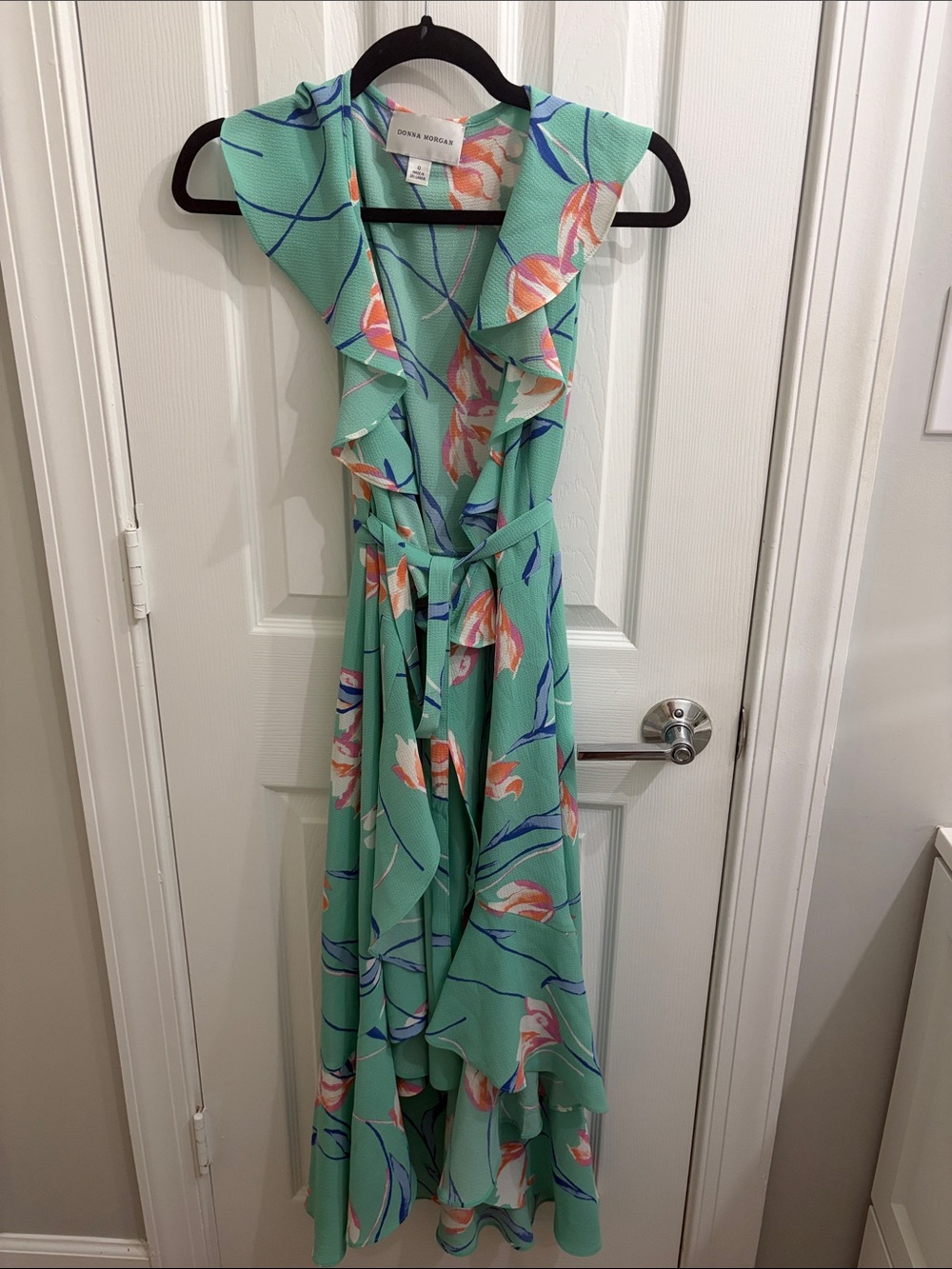 Donna Morgan Mint Green Floral Ruffle Maxi Dress size 0